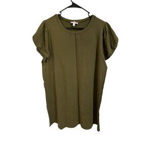 Molly & Isadora Women's 2X Knee Length Dress Dark Green Short Sleeve Shirt Dress